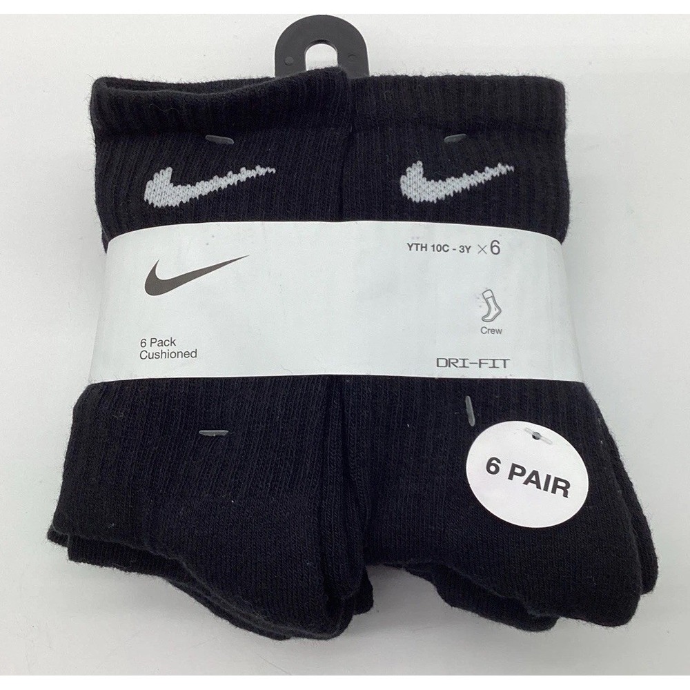 Kids Nike 6-Pack Dri-FIT Performance Crew Socks size YTH 10C-3Y